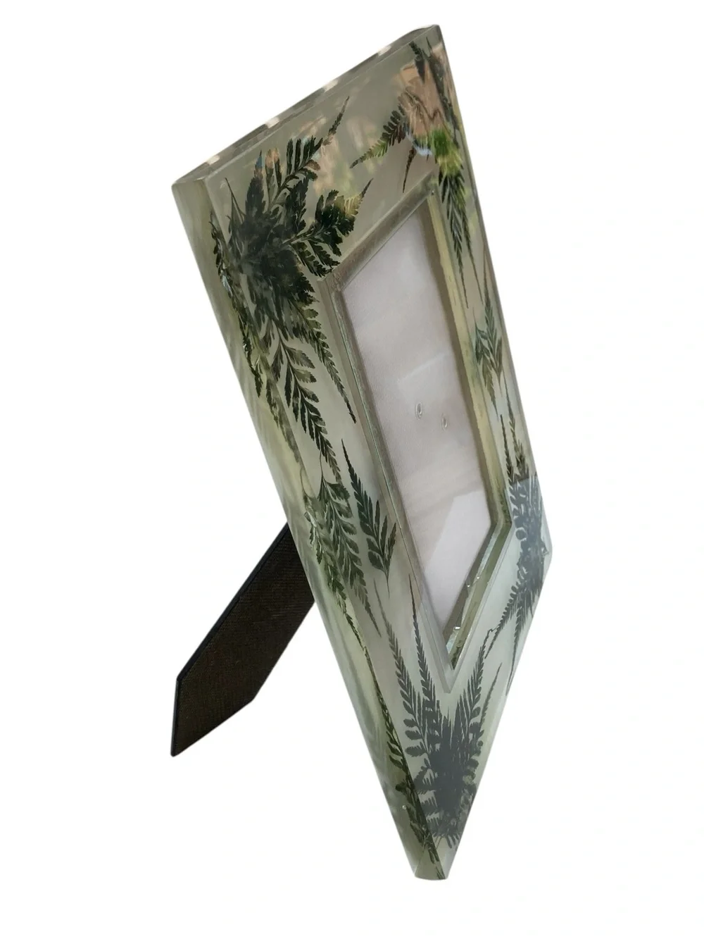 Lucite MCM Thick Fern Fronds Pressed Botanical Photo Picture Frame 4x6